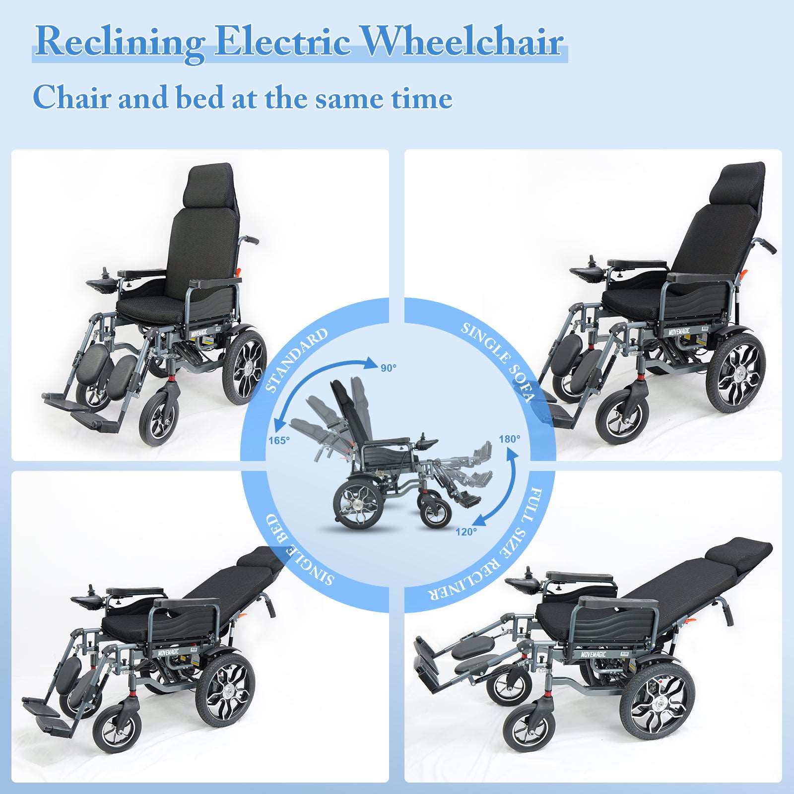 25 Miles Travel Range Reclining Electric Wheelchairs Adjustable Backrest and Pedal,H8 - mihayo