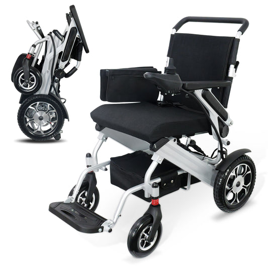 5 Miles Travel Range Lightweight Foldable Weatherproof Exclusive Electric Wheelchair,Portable,All Terrain Silver AT8