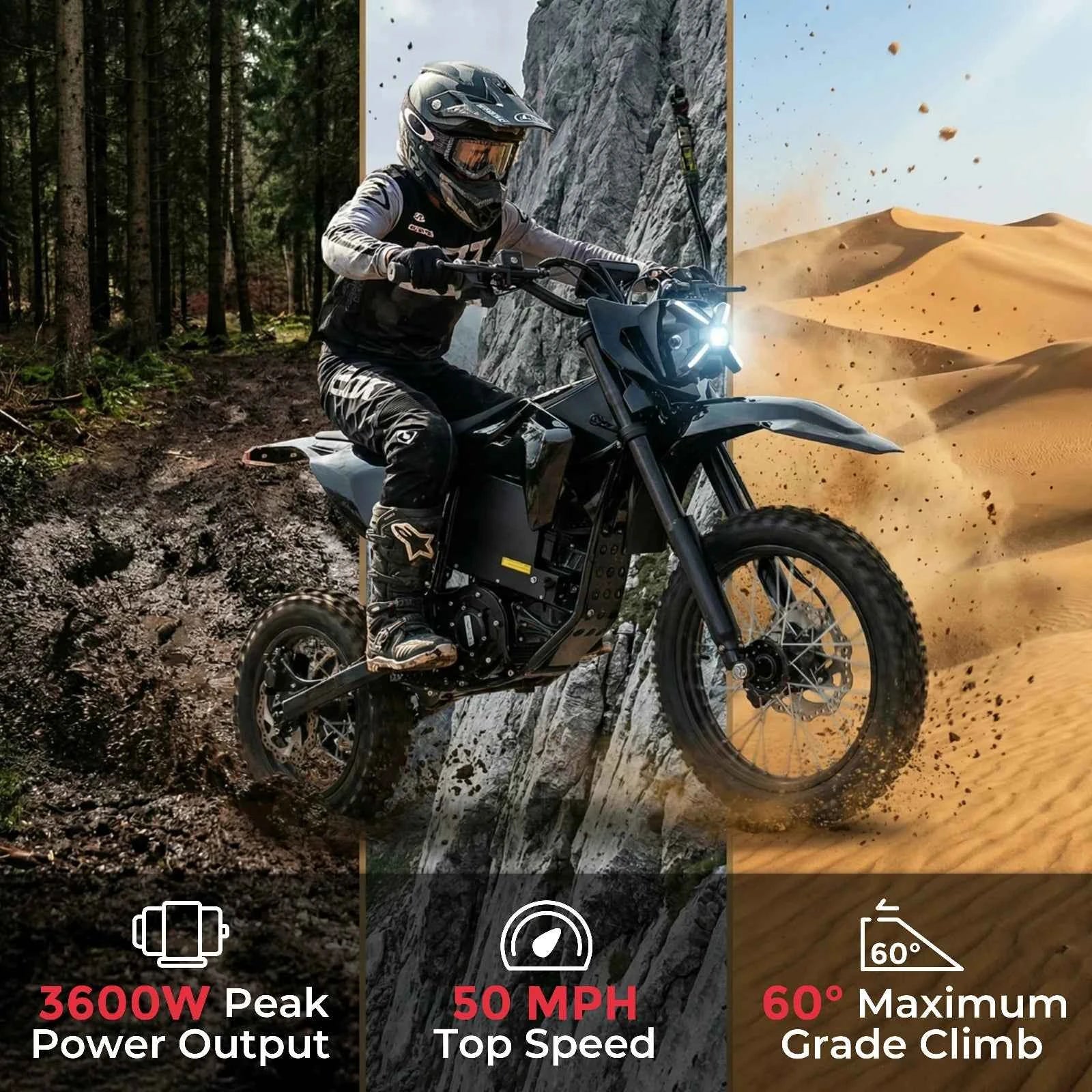 Lifemagic Electric Dirtbike, 50 MPH Top Speed, 65 Miles Max Range Electric Bike