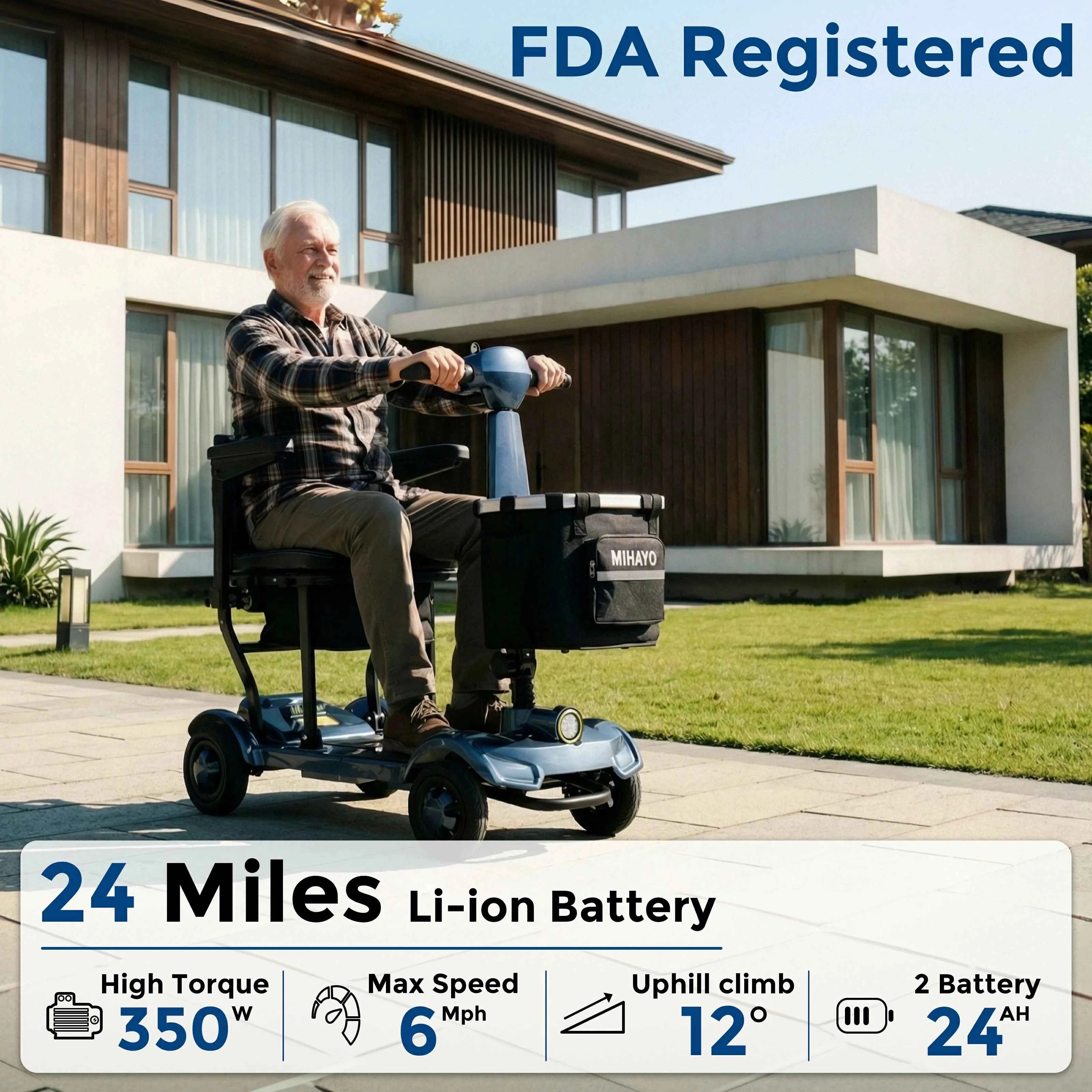 Elf C2 Mobility Scooter fo 24 Miles Range, 2 Batteries, 32 liters Storage Basket