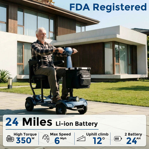 Elf C2 Mobility Scooter fo 24 Miles Range, 2 Batteries, 32 liters Storage Basket