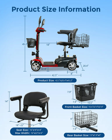 25 Mile Range Travel Foldable Mobility Scooters For Adults,Mirage S1