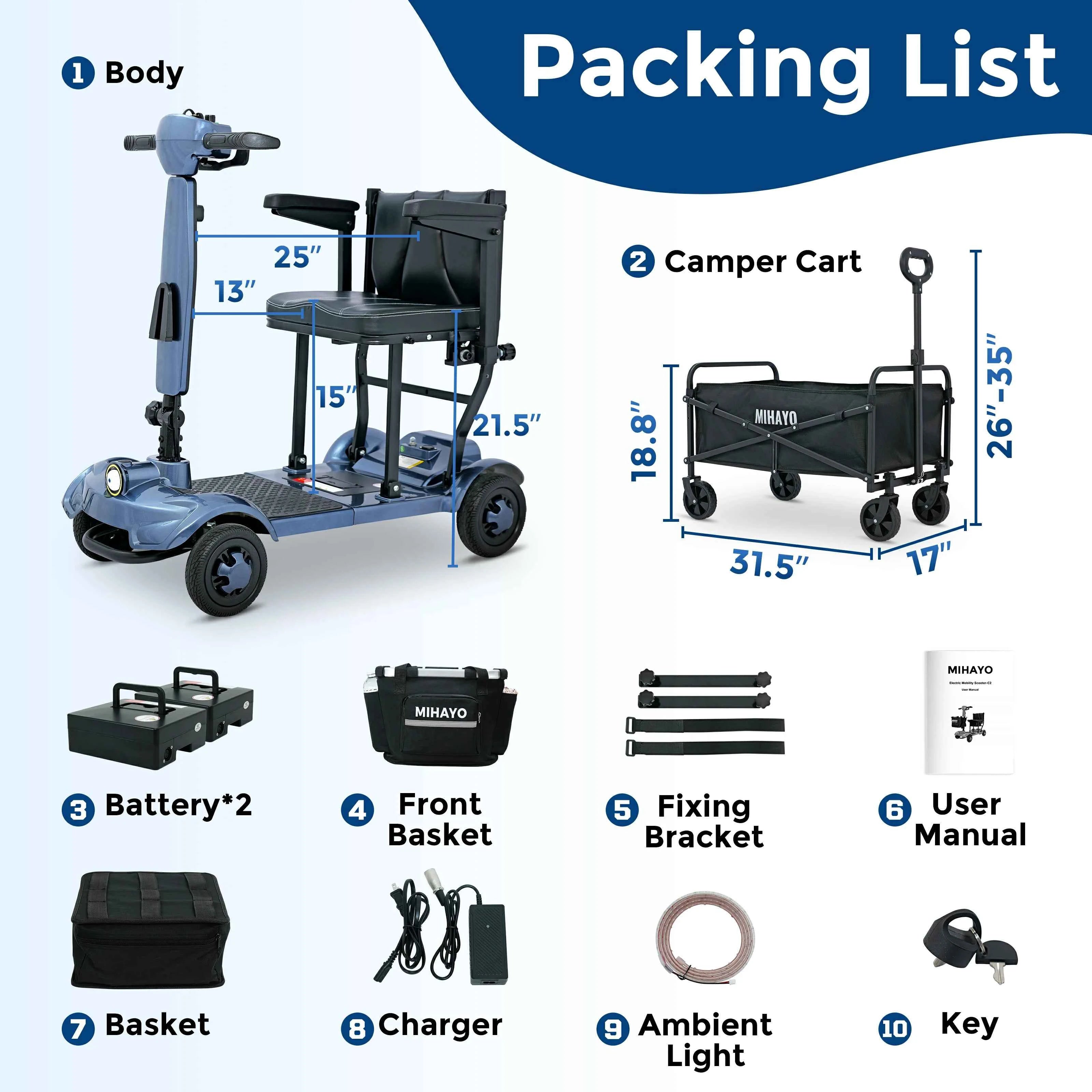 Elf C2 Mobility Scooter fo 24 Miles Range, 2 Batteries, 32 liters Storage Basket