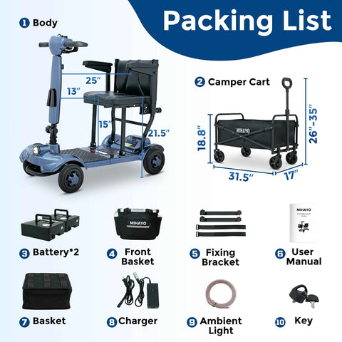 Elf C2 Mobility Scooter fo 24 Miles Range, 2 Batteries, 32 liters Storage Basket