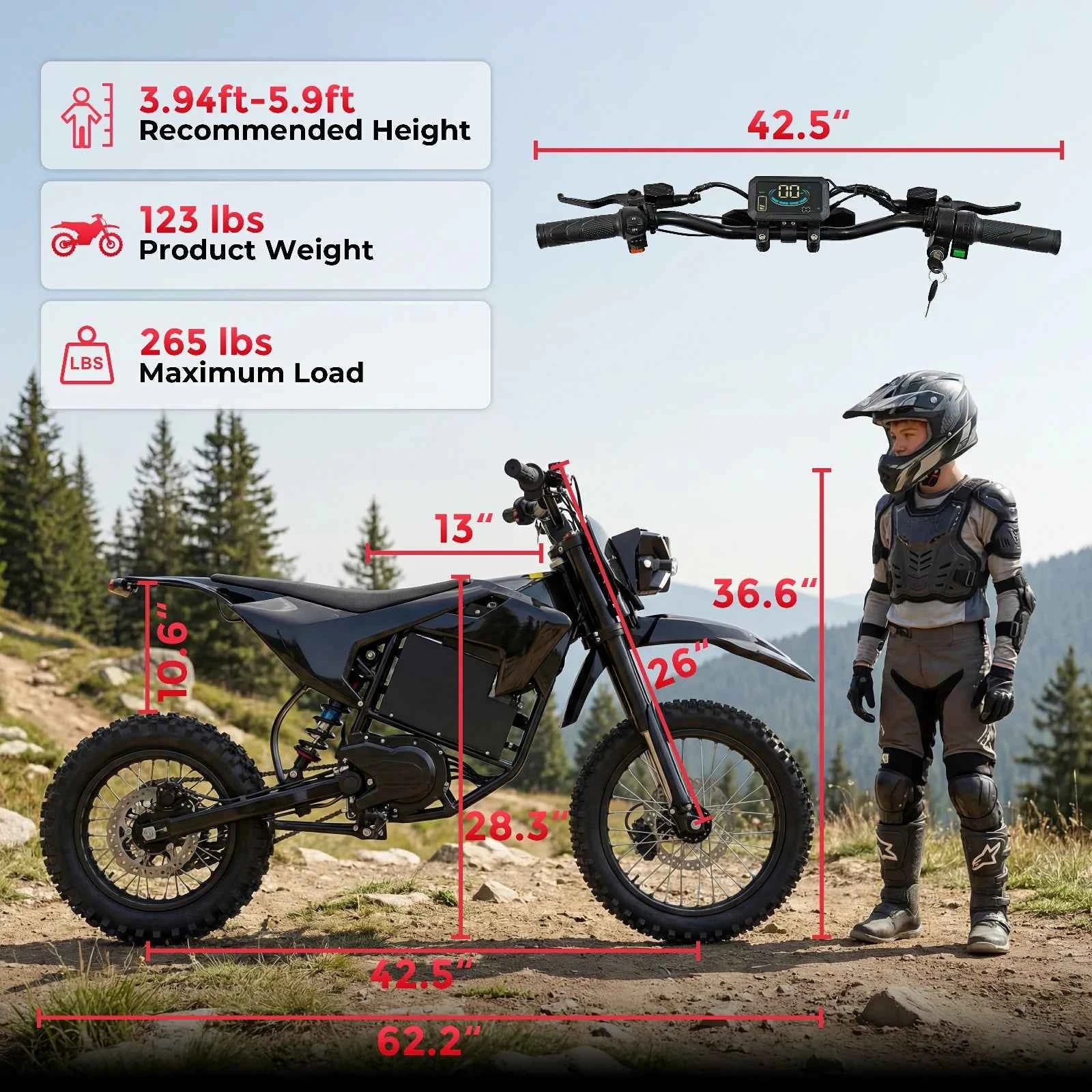 Lifemagic Electric Dirtbike, 50 MPH Top Speed, 65 Miles Max Range Electric Bike