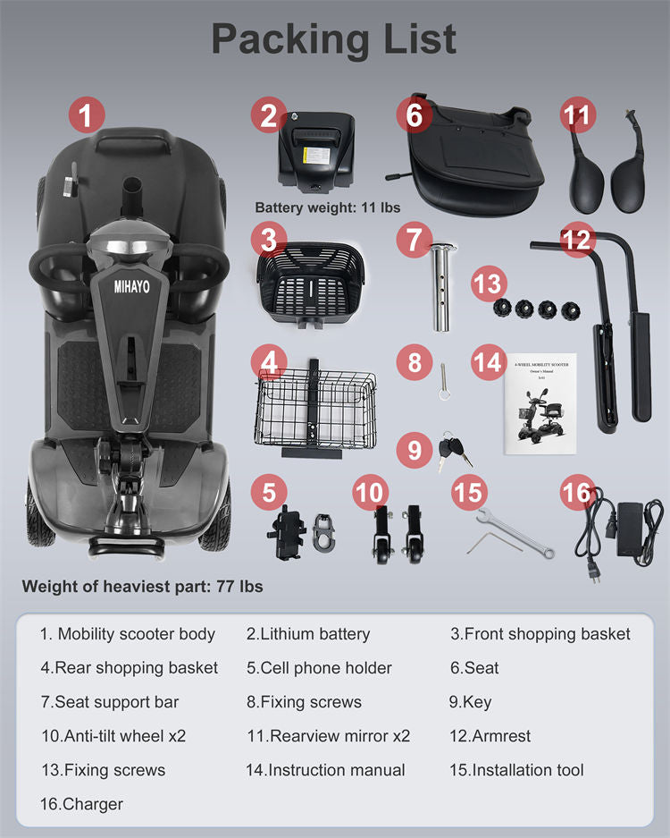 30 Miles Travel Range Mobility Scooter,Blaster Mirage S1 - mihayo