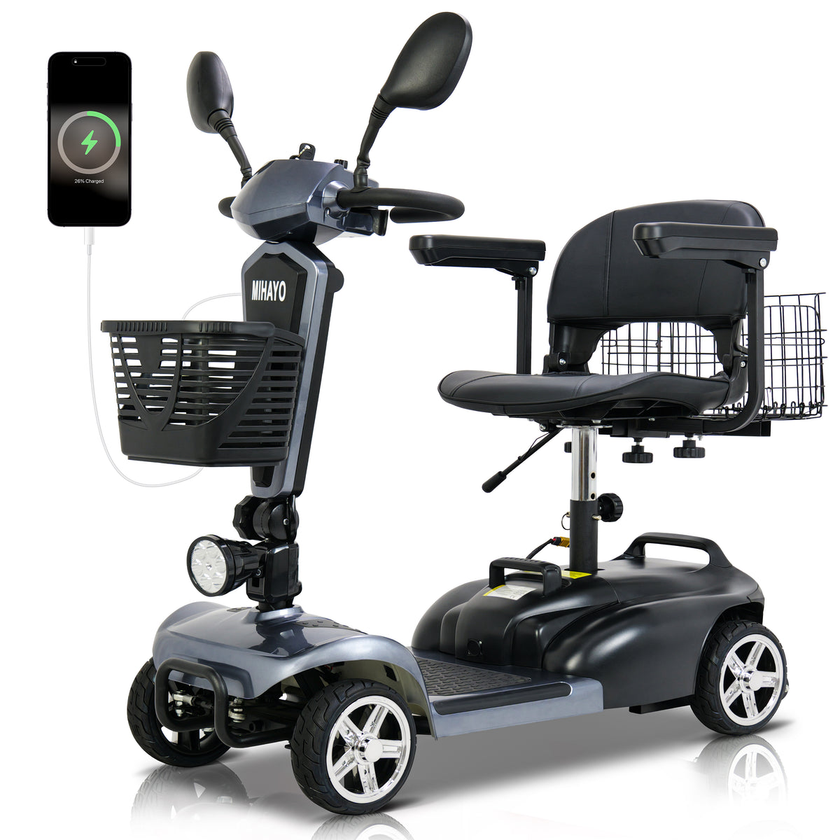 25 Mile Range Mobility Scooter - Mirage S1 Foldable Travel Scooter for Adults, Gray