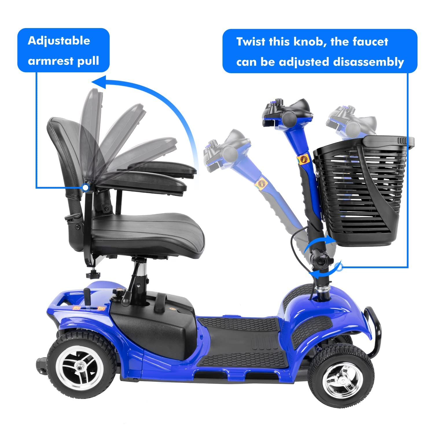 4 Wheel Mobility Scooter 15 Miles Travel Range,lead-acid battery - mihayo